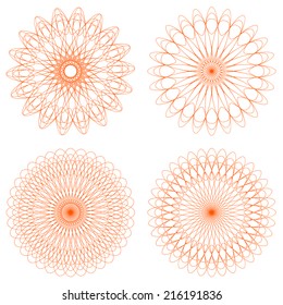 Set of Vector Guilloche Rosettes Certificate or Diplomas, Decorative Elements