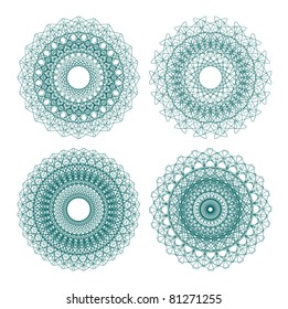 Set of vector guilloche rosettes certificate or diplomas, decorative elements