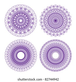Set of vector guilloche rosettes certificate or diplomas, decorative elements