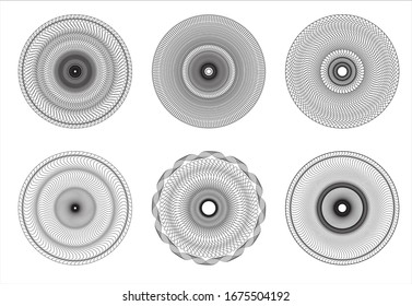 Set of vector guilloche rosettes for use in diplomas, certificates and securities