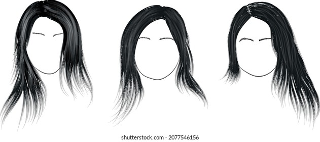 Set of vector hairstyles for girls