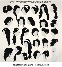 Set of vector hairstyles and haircuts on a light gray background