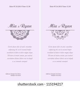 Set of Vector Half Ornament Frame. Background of color of a lavender. Grouped for easy editing. Perfect for invitations or announcements.