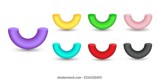 Set of vector half torus with gradients and shadow for game, icon, package design, logo, mobile, ui, web, education. 3D torus on a white background. Geometric figures for your design. Bagel