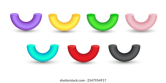 Conjunto de vetor meio toro com gradientes e sombra para o jogo, ícone, design de pacote, logotipo, móvel, ui, web, educação. Toro 3D em um fundo branco. Figuras geométricas para o seu projeto. Bagel