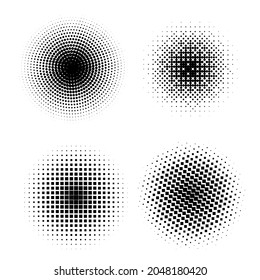 Set of vector halftone circles with dots. Pattern design elements with black and white gradient.