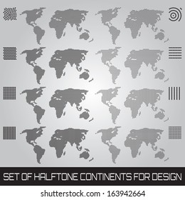 Set of vector halftone continents for design