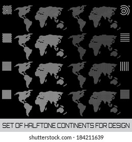 Set of vector halftone continents for design