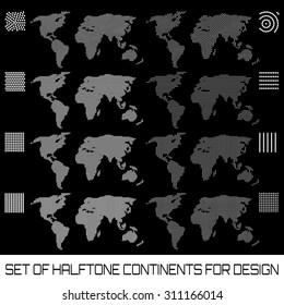 Set of vector halftone continents for design