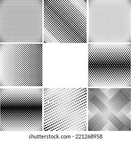 Set of vector halftone dots on gray background. Vector illustration.