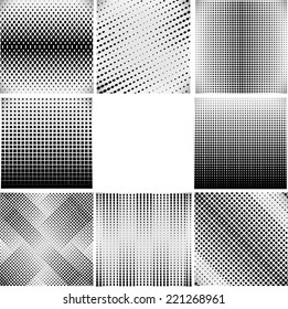 Set of vector halftone dots on gray background. Vector illustration.