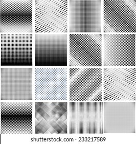 Set of vector halftone dots on gray background. Vector illustration.