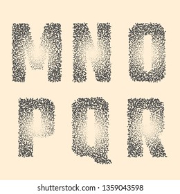 Set of vector halftone letters. Dotted alphabet for t-shirt design. Vector contemporary art.