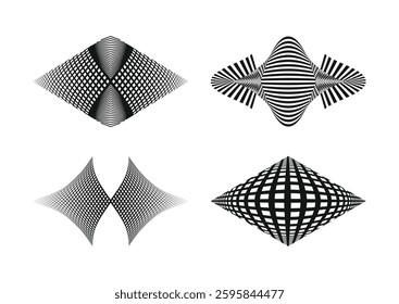 Set of vector halftone lines in various geometric shapes – abstract minimalistic design elements.