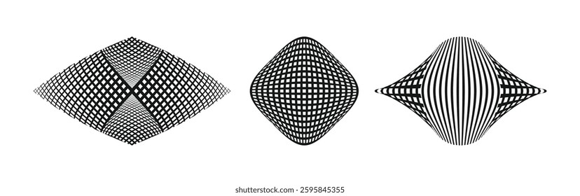 Set of vector halftone lines in various geometric shapes – abstract minimalistic design elements.