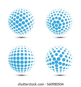 Set of Vector halftone spheres. Abstract dotted template