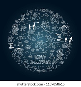 set vector halloween with cartoon illustration style