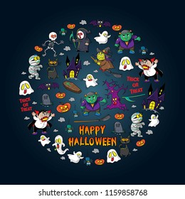 set vector halloween with cartoon illustration style