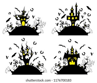 Set of vector Halloween Castles