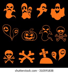 SET vector halloween design element on black background. All elements are saved also as a brush