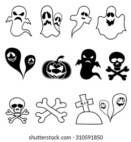 SET vector halloween design element on white background. All elements are saved also as a brush