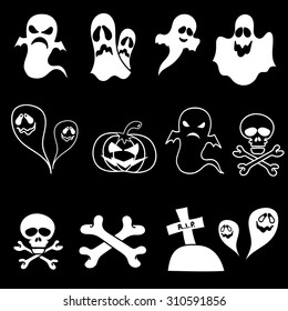 SET vector halloween design element on black background. All elements are saved also as a brush
