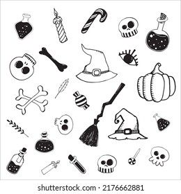 Set of vector Halloween elements, objects and icones.