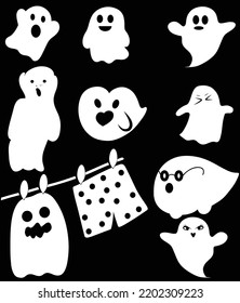 Set of Vector Halloween Ghost with Happy, Love, Angry, Silly Faces