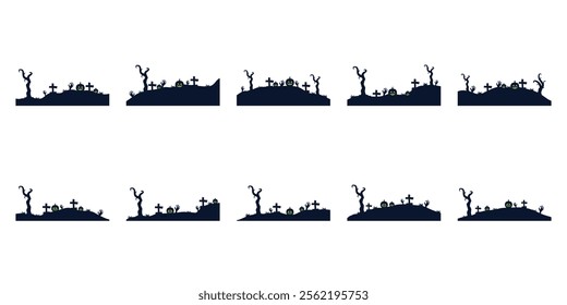 Set Vector Halloween Graveyard Silhouette