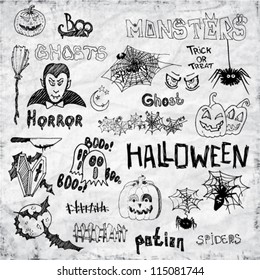 Set of Vector Halloween Hand Draw Design Elements