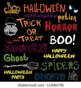 Set of Vector Halloween Hand Draw Design Elements