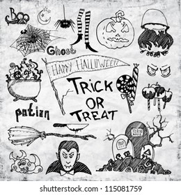 Set of Vector Halloween Hand Draw Design Elements