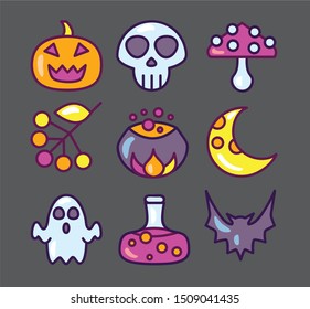 
set of vector halloween icons on a dark background
