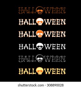 SET vector halloween logo on black background. All elements are saved also and as a brush.