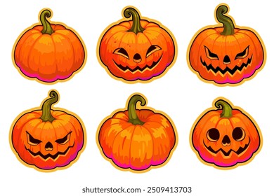 Set of vector Halloween pumpkins on a white background