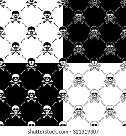 SET vector halloween seamless background with bones and funny skull silhouette for wrapping paper or web sites design