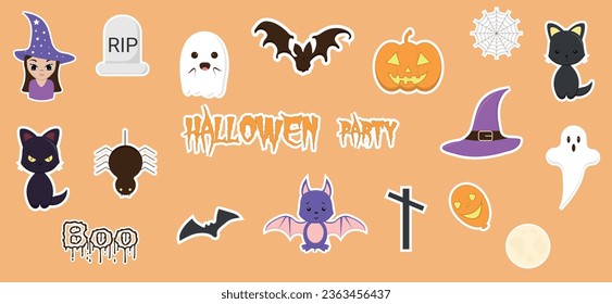  Set of vector Halloween stickers.