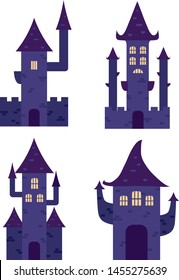 A set of vector Halloween vampire's or witches' castles. Purple illustrations isolated on a white background