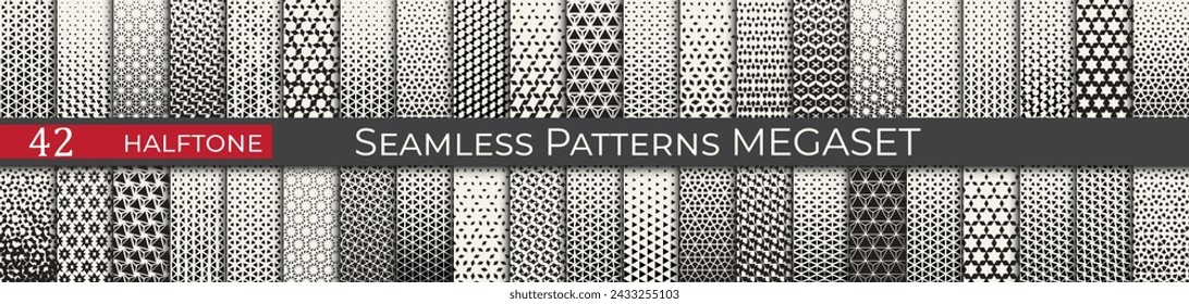 Set of vector haltone patterns. Trendy 70s decoration patterns. Black and white product texture megaset.