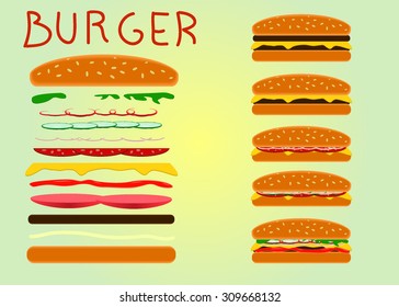 set of vector hamburger on a white background