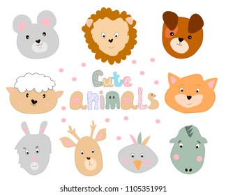 Set of vector hand draw.  Cute animals. For your design and creativity. Save the date, baby shower, birthday. Pastel colors