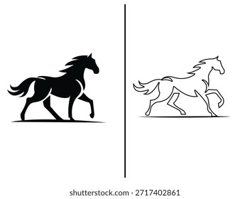 Set of vector hand drawing horses in black and white	