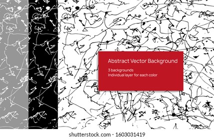Set of Vector hand drawn abstract black and white pattern. Grunge dots and squiggly lines background texture. Good for wrapping paper, wallpaper, posters backdrop.