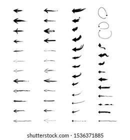 Set of vector hand drawn arrows. Black arrows of various shapes for design isolated on a white background. 