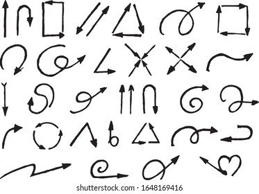 Set of vector hand drawn arrows isolated on a white background