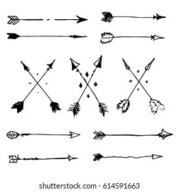 Set of vector hand drawn arrows