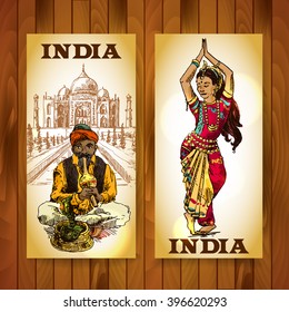 Set of vector hand drawn beautiful illustrations India for your design