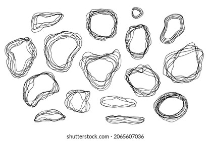 Set of vector hand drawn black wavy line frames