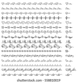 Set of vector hand drawn borders, brushes, elements isolated on white background