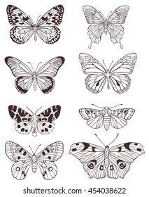 Set Decorative Butterflies Coloring Page Ornamental Stock Vector ...